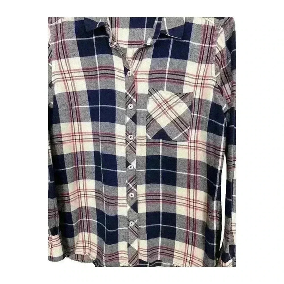 Woolrich Women's  Navy With Pink Button-Up Flannel Shirt SIZE-MEDIUM - Picture 3 of 5